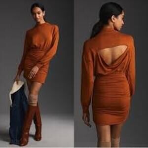 Anthropologie DAILY PRACTICE Cozy Ruched Dress Long Sleeve Mini Size Small S